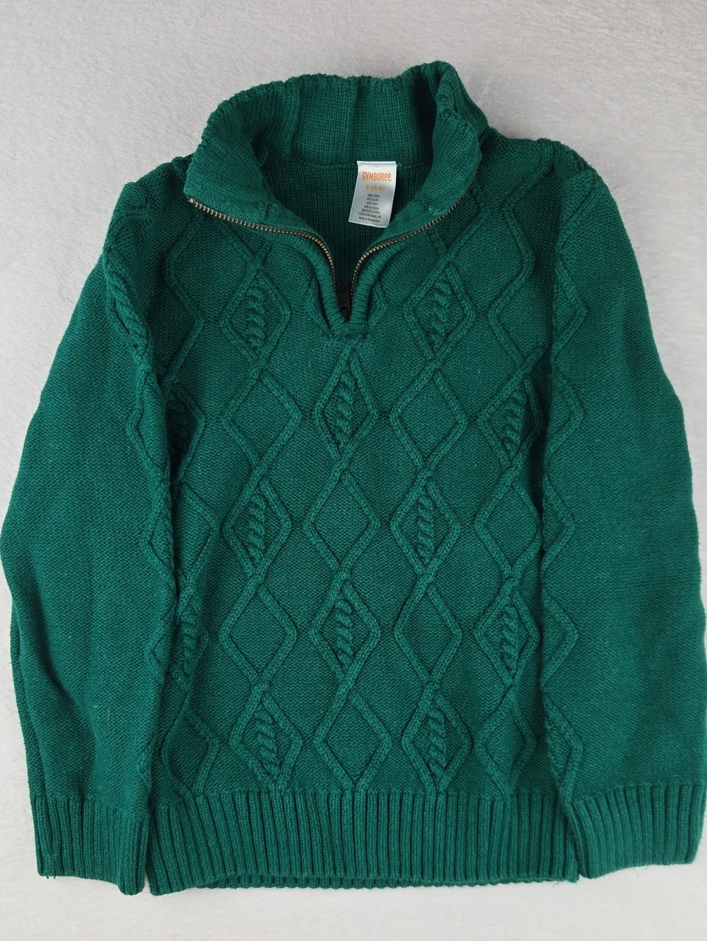 Gymboree Green Cable Knit Quarter Zip Sweater Size 5 Fisherman
